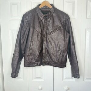 Vintage Bellavia Burgundy Oxblood Leather Bomber Jacket Faux Fur Lined Men Sz 44